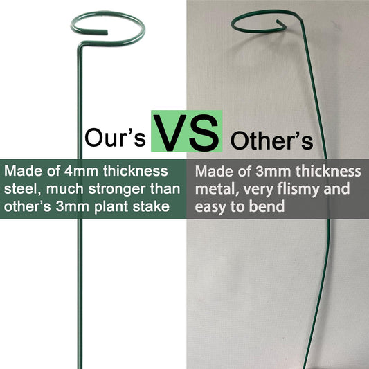 HiGift 17 inch Plant Support Stakes, 4mm Thick Garden Single Stem Flower Support Stake Amaryllis Plant Cage Support Rings with 10 pcs Plant Clips for Tomato Orchid Lily Peony Rose Flower Stem-5 Pack