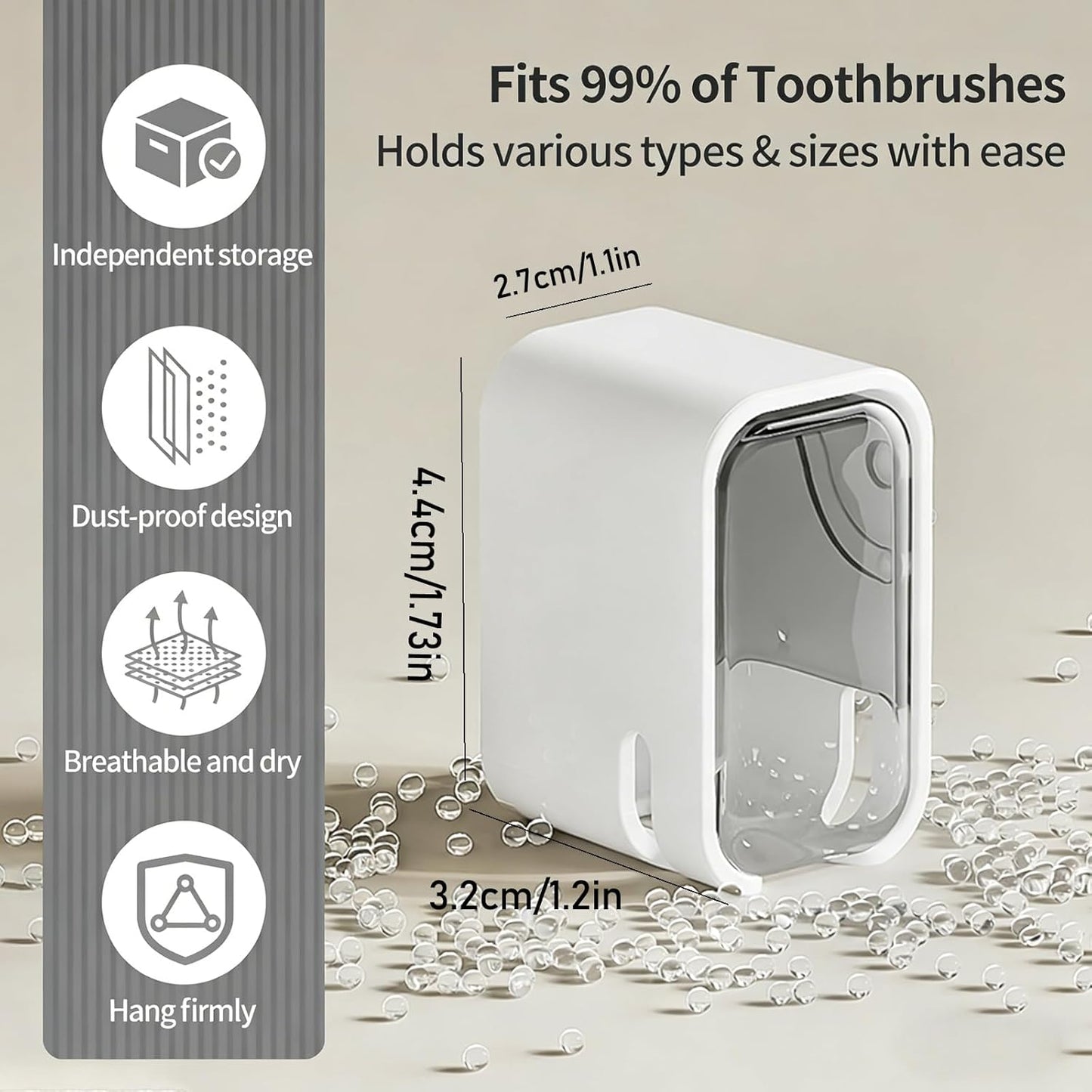 3 Pack Wall Mounted Toothbrush Holder with Lid - Adhesive No-Drill, Clear Acrylic Dust-Proof Cover, Electric Toothbrush Holder Set, Bathroom Organizer for Family Travel
