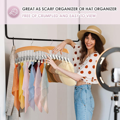 MEILIDY Wooden Leggings Hangers, Scarf Hangers for Closet, Black, 2 Pcs | 24 Clips, 360° Swivel Hook, Hanging Storage Organizer for Scarves, Pants, Hats, Skirts, Bras, Camisoles, Tank tops, Gloves