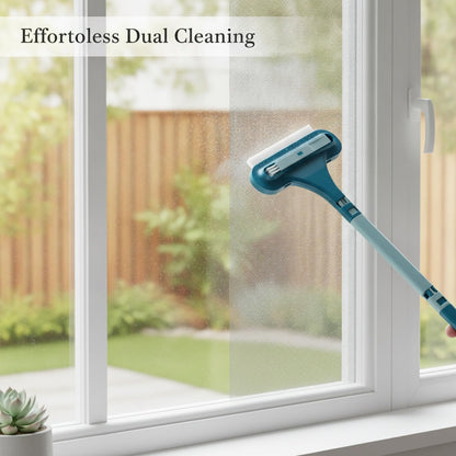 Double-Sided Window & Screen Cleaning Brush, 13-Inch PP Tool for Glass and Mesh, Integrated Wiper for Streak-Free Results (1 Pack)