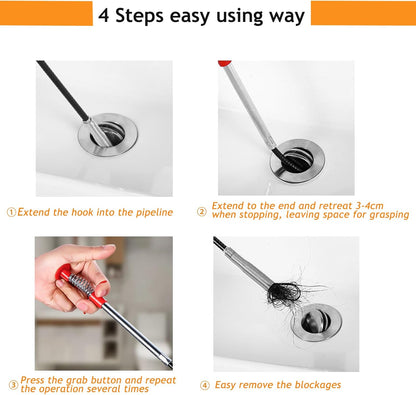 62inch Drain Clog Remover Toilet Snake Plumbing Snake Grabber Reacher Tool with Spiral 4-Claw Grabber-Spring,Unclogs Hair&Sundries&Keys/Jewelry/Clothes,for Kitchen/Bathtub/Sewer/Toilet