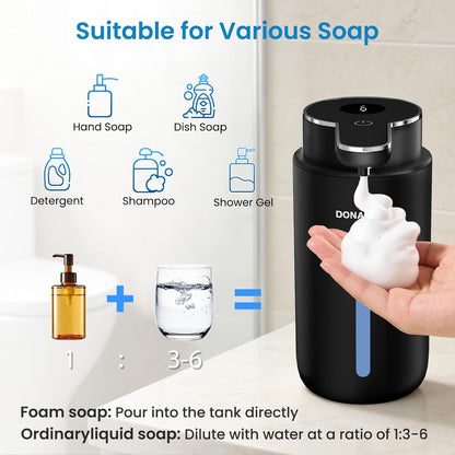 Automatic Foaming Soap Dispenser Touchless, 15oz/420ml USB-C Rechargeable Hand Soap Dispenser, 6-Level Adjustable Foam, IPX5 Waterproof, Wall Mount or Countertop for Bathroom Kitchen, Silver
