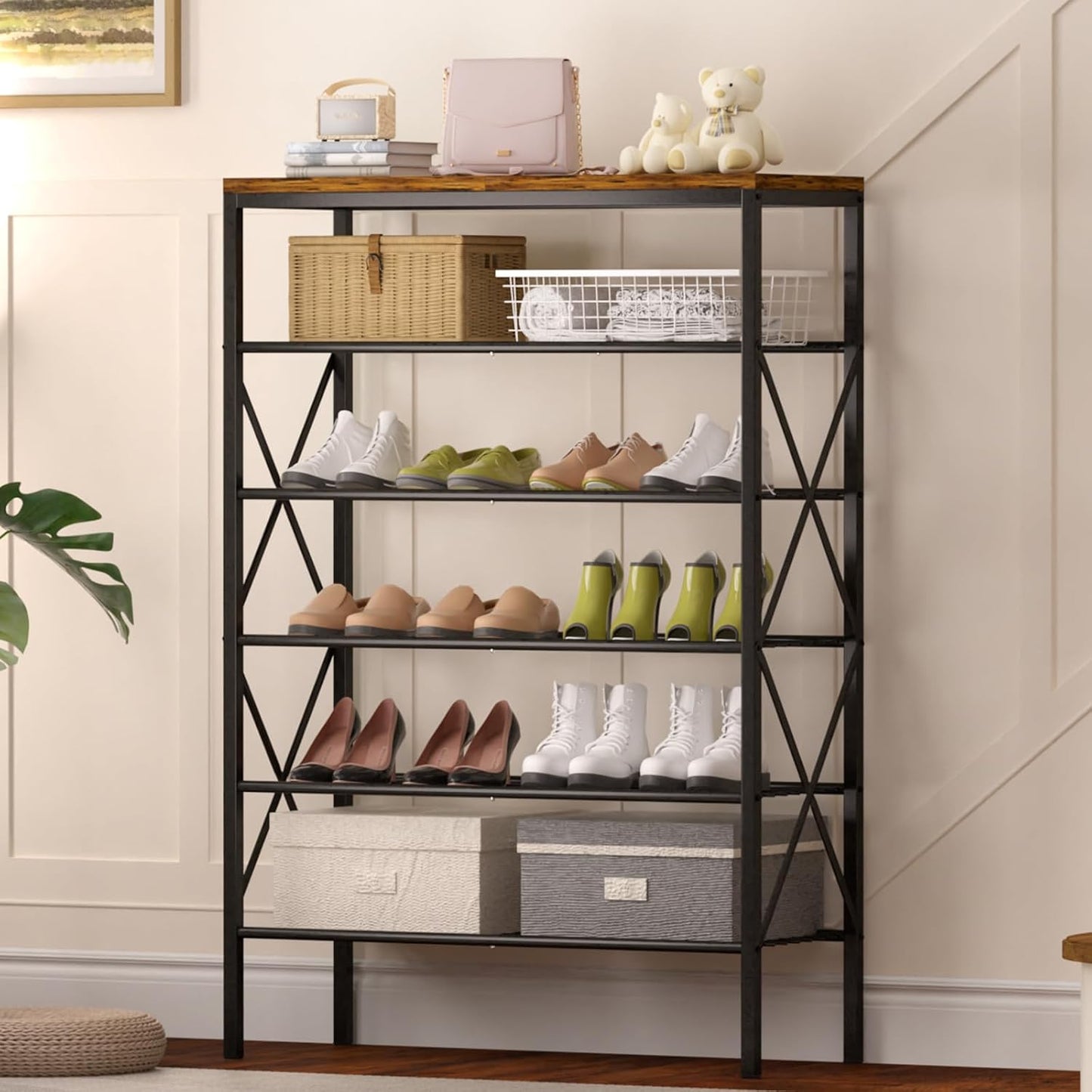 8 Tiers Tall Shoe Rack Organizer, Large Capacity Shoe Rack Holds 32 Pairs of Shoes, Durable and Stable, Adjustable Metal Shelf Stackable Shoe Shelf for Entryway, Hallway, Living Room, Closet