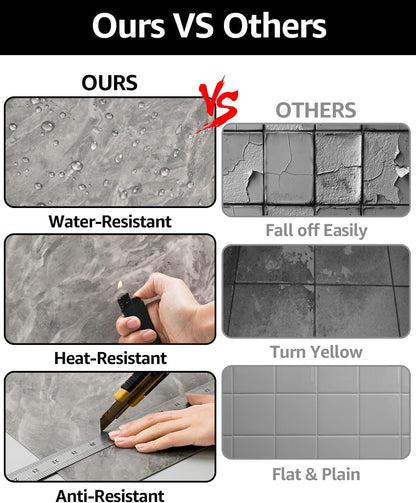 WADILE 10pcs Peel and Stick Shower Waterproof Marble Tiles Wall Panels, 11.8"x11.8" Self-Adhesive Backsplash, for Home Bathroom, Kitchen, Living Room White (Not Real Tile)