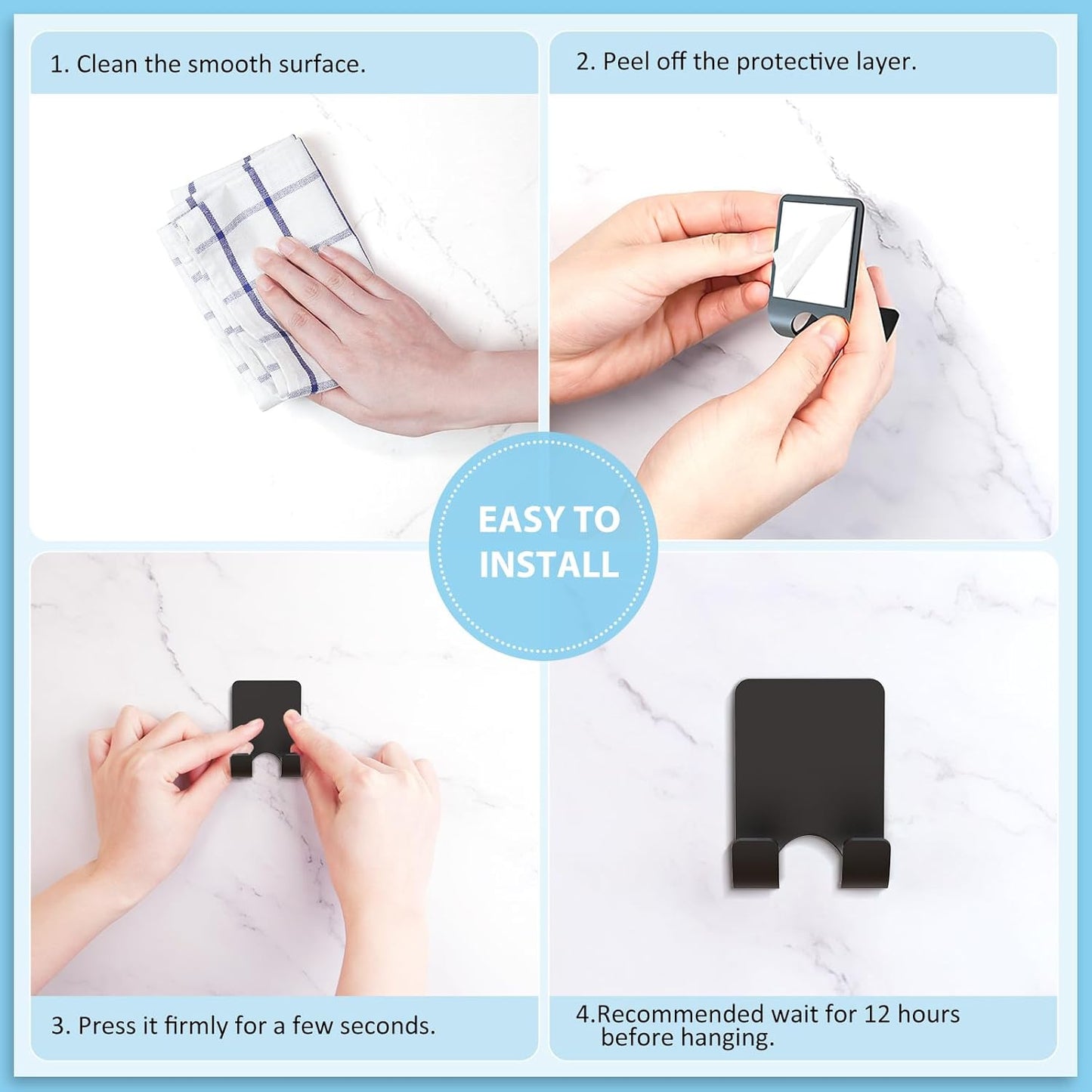 VIS'V Shower Wall Razor Holder, Metal Adhesive Razor Hooks for His and Hers, Waterproof, Black, 2 Pcs