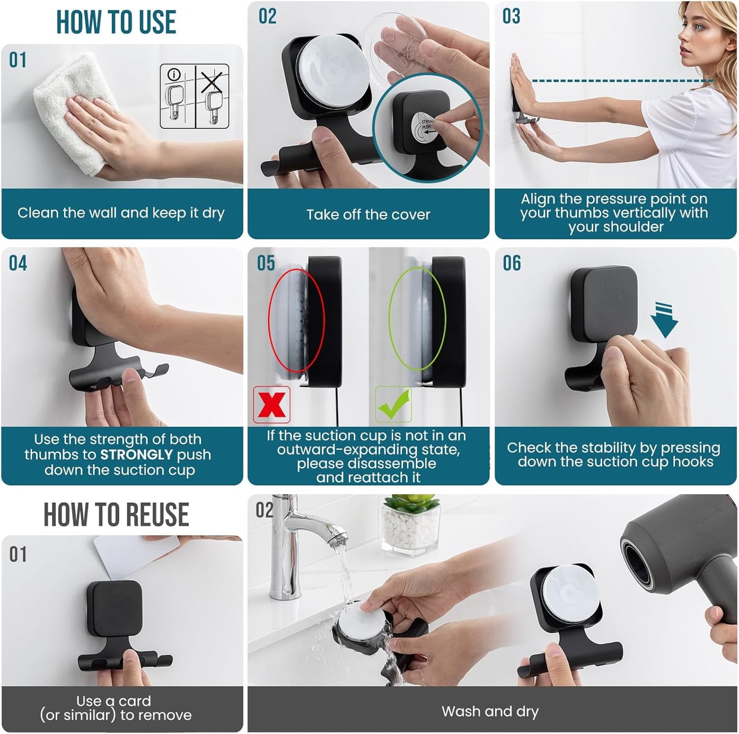 TAILI Suction Cup Razor Holder in Shower 2 Pack, Towel, Loofah, Shaver Holder for Bathroom Wall, Powerful Suction Cup Shower Hooks, Easy to Install and Reuse, White