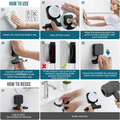 TAILI Suction Cup Razor Holder in Shower 2 Pack, Towel, Loofah, Shaver Holder for Bathroom Wall, Powerful Suction Cup Shower Hooks, Easy to Install and Reuse, White