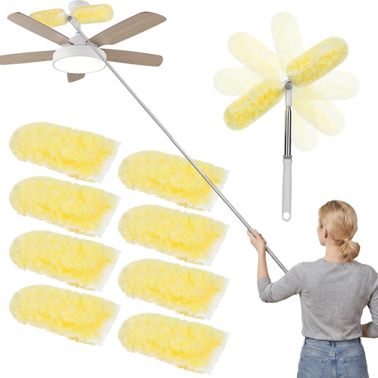 IVYROLL Dual Head Duster with Extended Handle 6 ft, Lockable Extendable Duster Kit with Extension Pole for High Ceiling Fan & Wall, 8 Refills