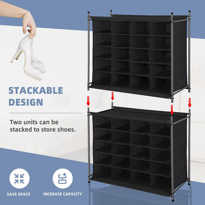 STORAGE MANIAC Stackable Shoe Cubby Organizer, Free Standing Shoe Cube Rack for Entryway, Bedroom, Apartment, Closet, 20-Cube Gray