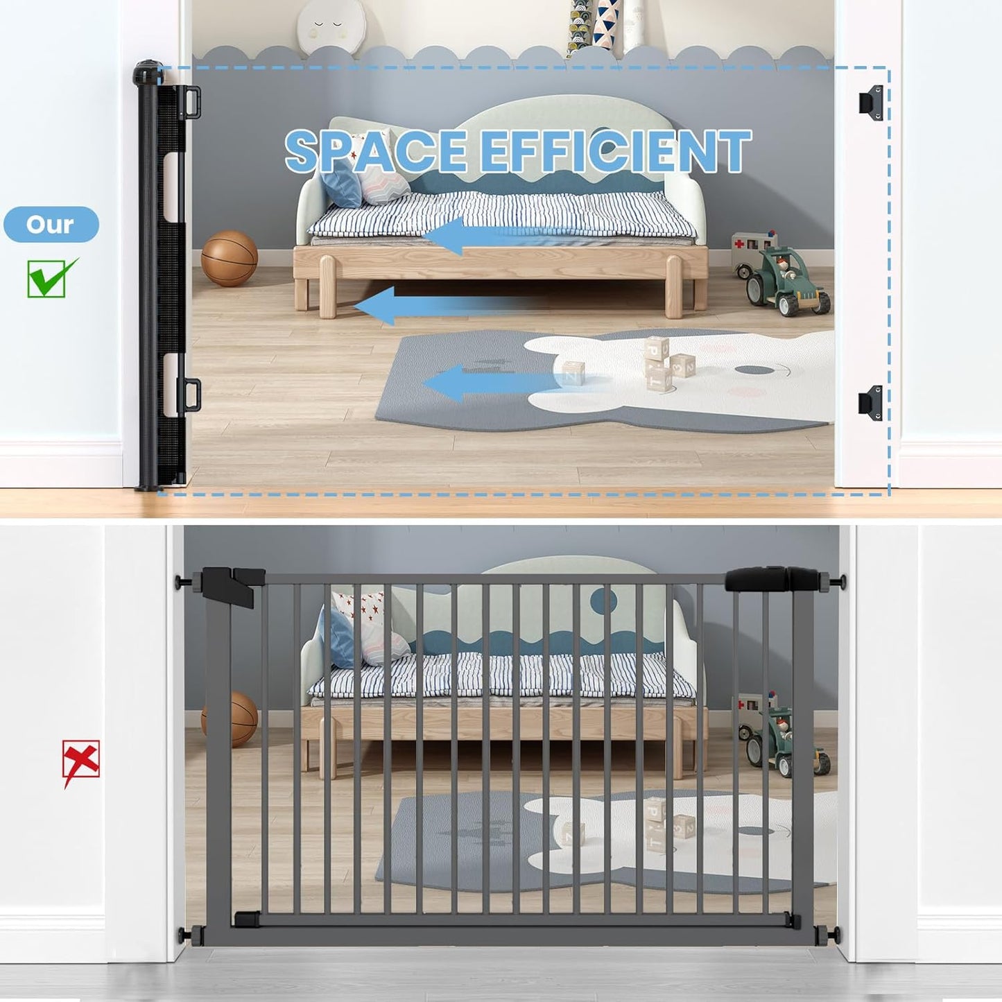 HAMOPY Retractable Baby Gate, 33" Tall, Extends up to 55" Wide, Durable Auto-Lock Baby Gates for Stairs, Mesh Dog Gate and Child Safety Gates for Doorways, Hallways, Indoor, Outdoor(Black)