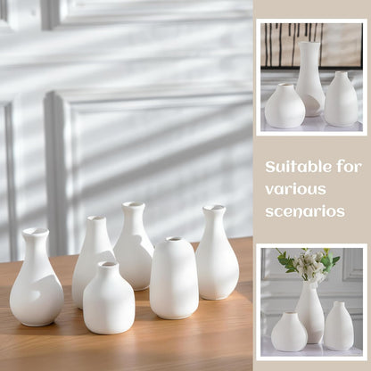 White Ceramic Bud Vase Set of 5, Mini Vases for Flowers, Decorative Small Vases for Home Decor, Boho Wedding Centerpieces, Living Room, Dining Table & Shelf Decor