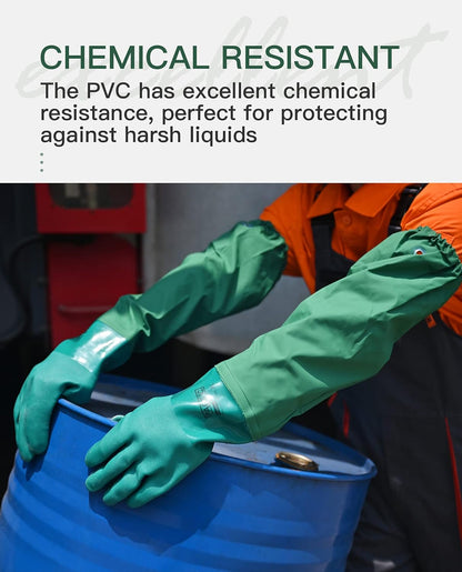 PACIFIC PPE 26" Rubber Chemical Resistant Gloves, PVC Reusable, Heavy Duty Waterproof With Cotton Liner, Anti-skid, Acid-alkali and Oil Resistant, Large