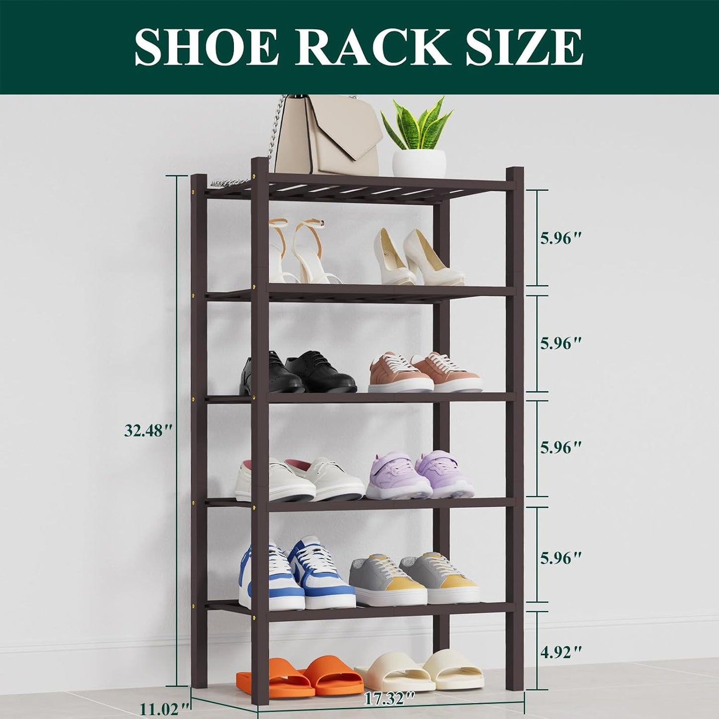 Smiry Bamboo Shoe Rack, 3 Tier Free Standing Wooden Shoe Organizer, Stackable Wood Shoe Storage Shelf for Closet, Entryway, 12 Vertical Slats, 2+1 Stack Standard Legs, 26.8"x11"x19.5", Natural