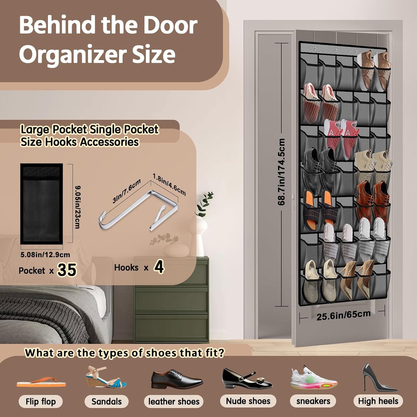 PAULONE 12 Pocket Over the Door Shoe Organizer,Reusable Breathable Large Mesh Bag Men's & Women's Sneaker Organizer,Shoe Organizer for Kids,Hanging Shoe Storage Hanging Bag (White)