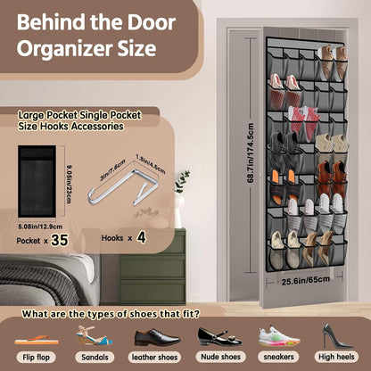 PAULONE 12 Pocket Over the Door Shoe Organizer,Reusable Breathable Large Mesh Bag Men's & Women's Sneaker Organizer,Shoe Organizer for Kids,Hanging Shoe Storage Hanging Bag (White)