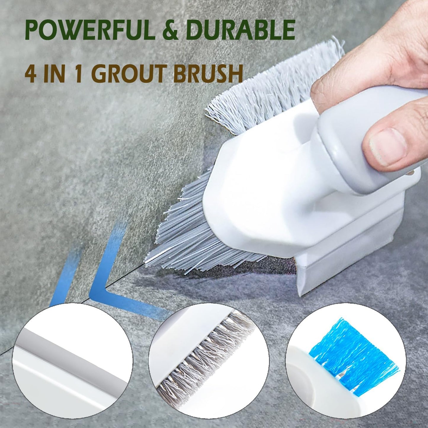 Alnorte 4 in 1 Grout Cleaning Brush with Scrape, V Shape Grout Cleaner for Tile Floors, Bathroom, Corner, Baseboard, Kitchen, Shower with Stiff Bristles (White)