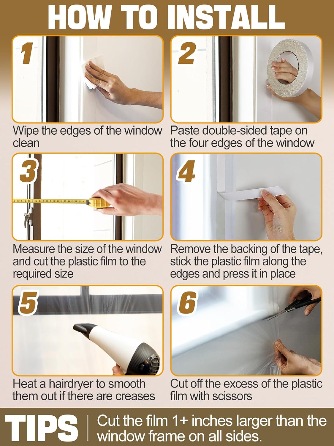 87×118in Patio Door Window Insulation Kit for Winter- Thicken Indoor Large Window Plastic for Winterizing, Clear Window Covering Shrink Film with Double-Side Tape to Keep Cold Out