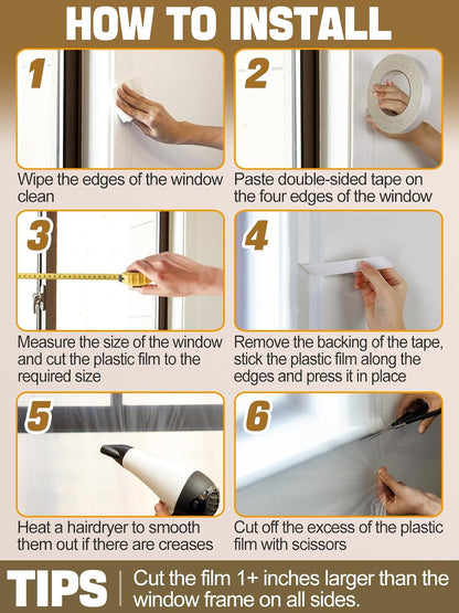 87×118in Patio Door Window Insulation Kit for Winter- Thicken Indoor Large Window Plastic for Winterizing, Clear Window Covering Shrink Film with Double-Side Tape to Keep Cold Out