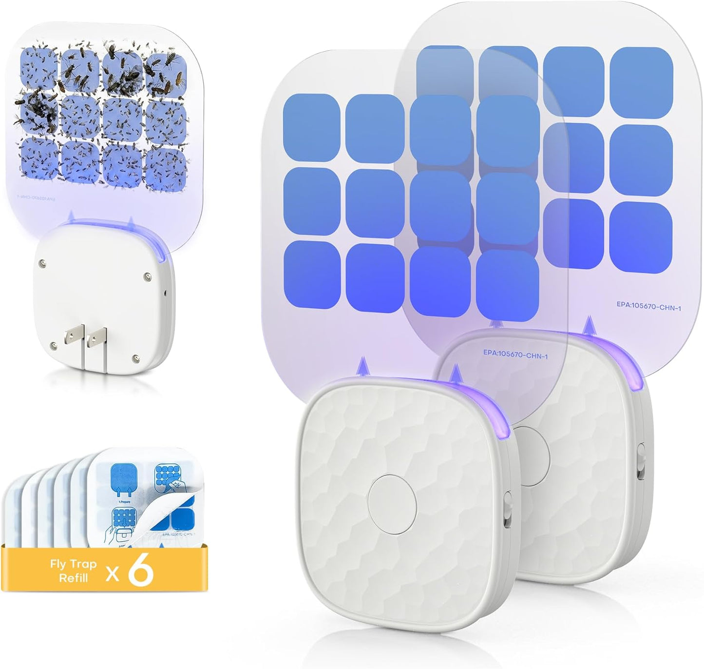Fruit Fly Traps for Indoors Plug-in with Double-Sided Sticky Glue Cards | Flying Insect Trap for Fruit Flies, Gnats, Moths, Includes 3 Refills for House