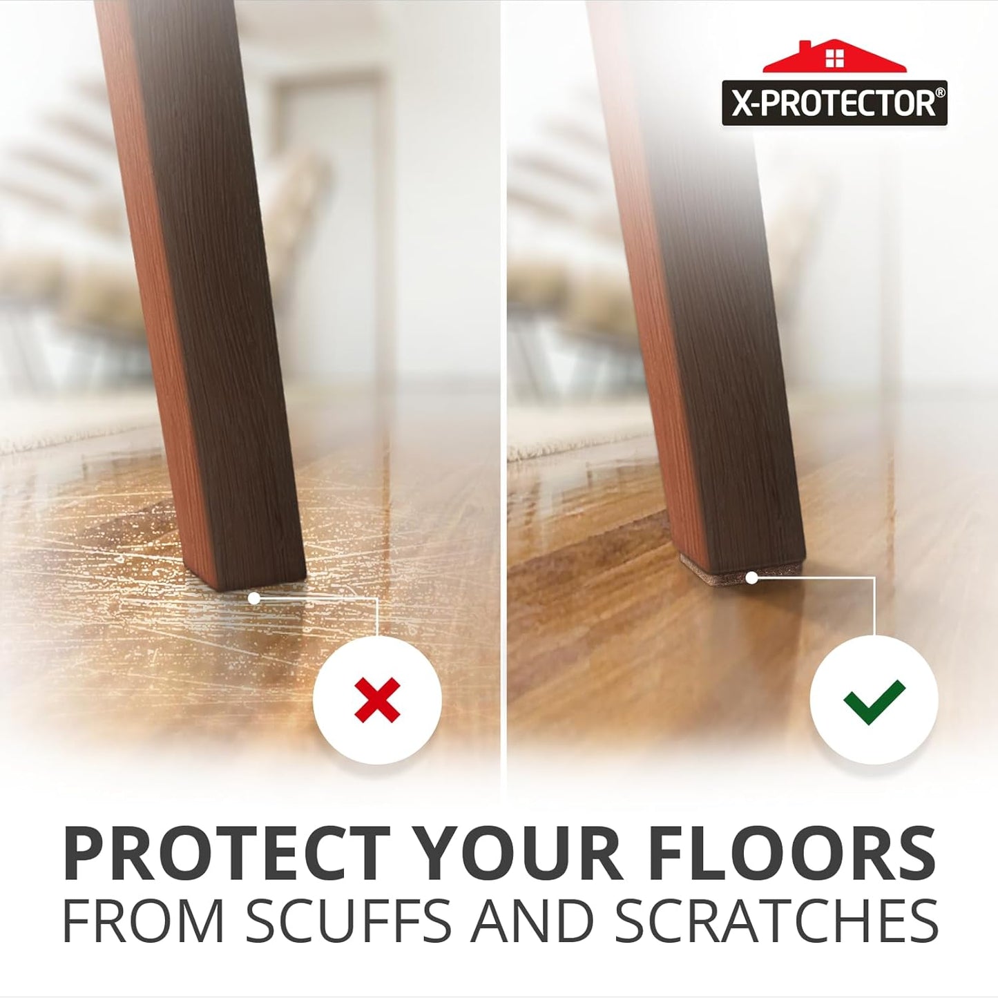 X-Protector Premium Felt Furniture Pads - 20 PCS 6 x 1/2" - Black Rectangular Pads with Tenacious Adhesive - Protects Hardwood, Laminate & Tile Floors