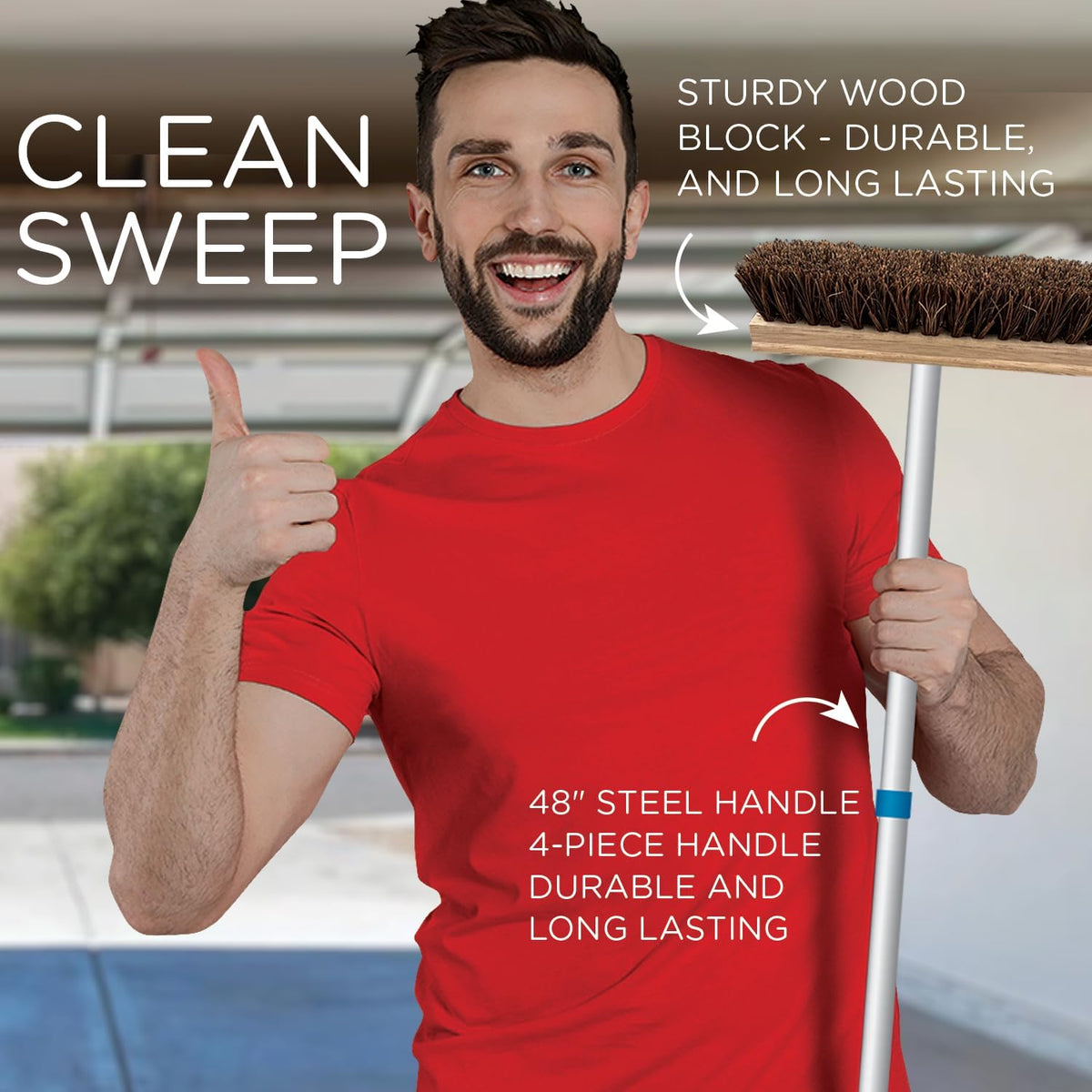 LOLA Deck Scrub Brush Outdoor Broom, Durable Bristles Remove Dirt, Grime, Grout, Leaves, Snow on Patios, Decks, Wet or Dry