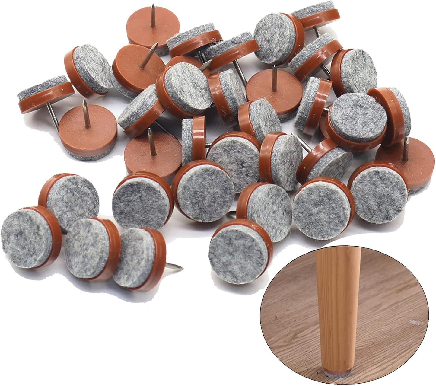 40pcs Round Heavy Duty Nail-on Felt Pad for Furniture Chair Table Leg Feet Floor Protectors Slide Smoothly (Black, Pad Diameter 18mm)