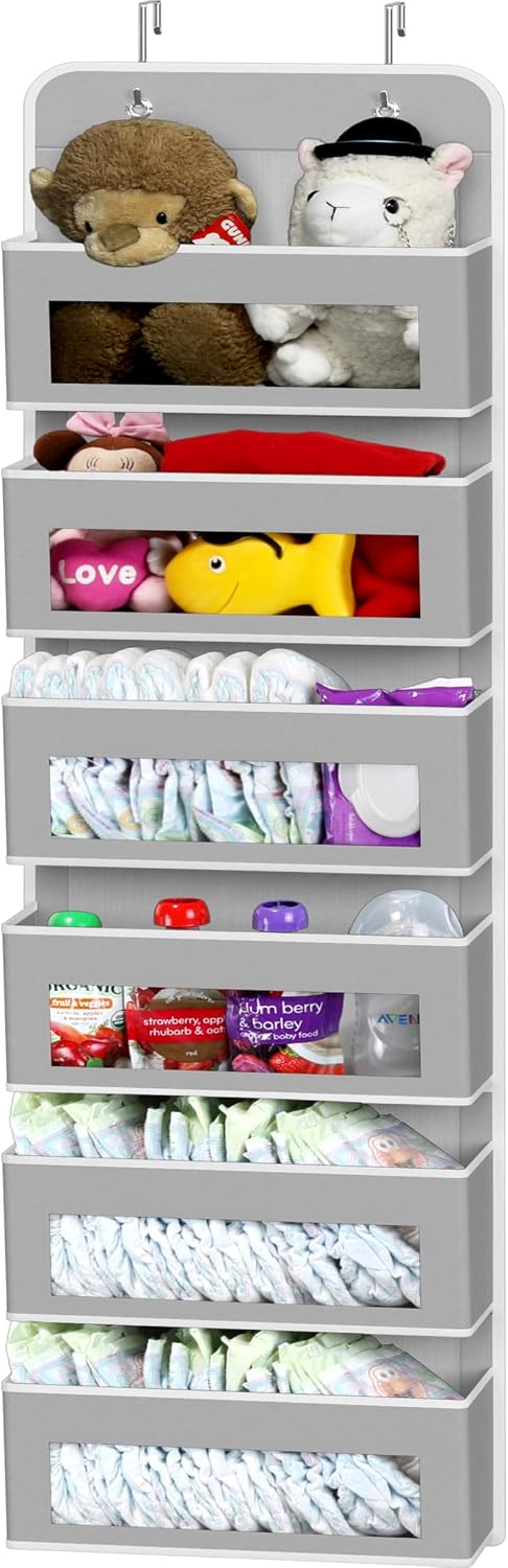 Simple Houseware 6 Clear Window Pocket Over Closet Door Storage Hanging Organizer for Bedroom, Bathroom, Pantry, Beige