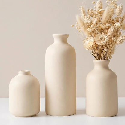 Small Ceramic Vase Set of 3, Boho Home Decor Vases for Dried Flowers,Farmhouse,Shelf,Bathroom,Centerpiece for Entryway Table Decoration Gifts