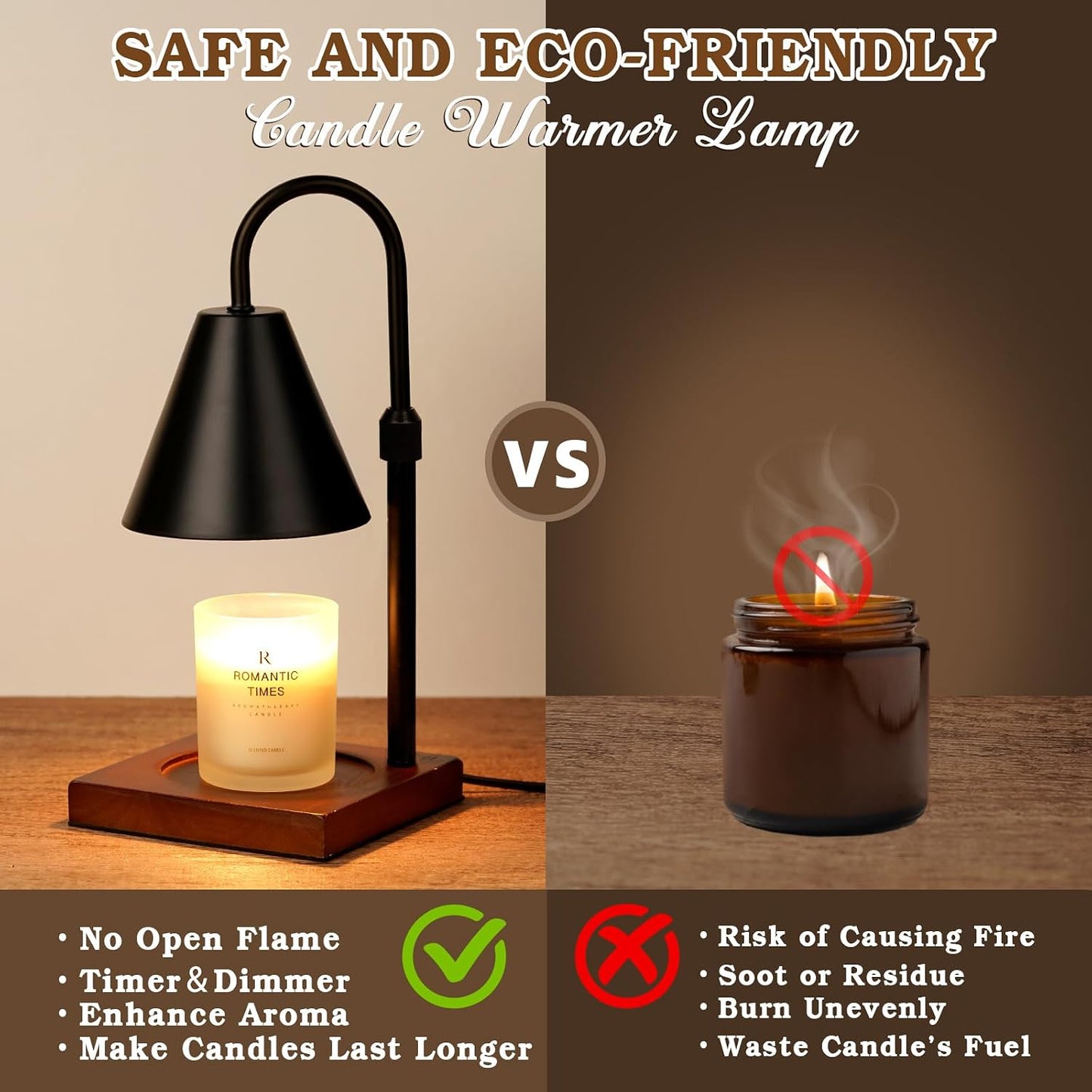 Candle Warmer Lamp Wood with Timer, Dimmable Electric Candle Lamp Warmer for Jar Candles, 2*35 Watt Bulb, Mothers Day Birthday Gifts for Women Men, Decorative Wooden Candle Lamp for Bedroom Home Decor
