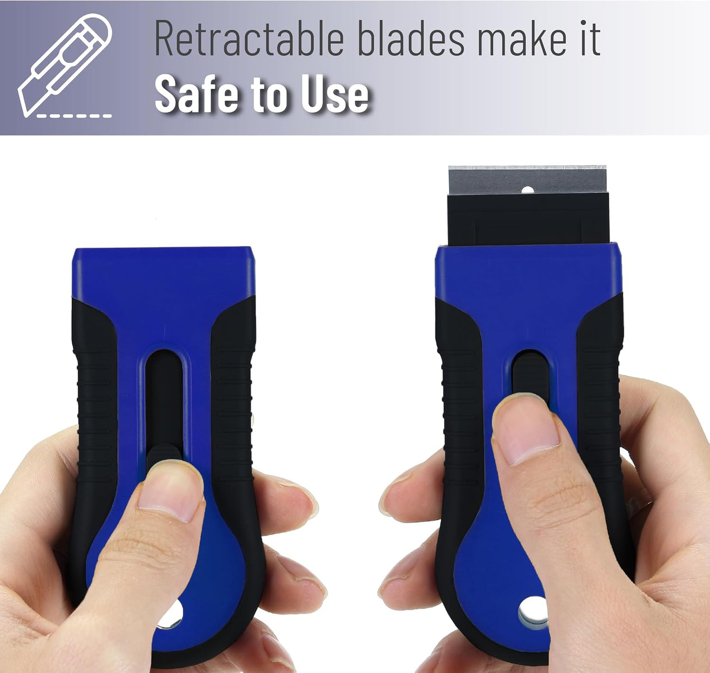 Bates- Razor Blade Scraper Tool, 2 Pack, 30 Extra Stainless Steel Blades, Anti-Slip Ergonomic Handle Design, Razor Scraper Set for Cleaning Window, Paint, Oven, Glass, Stove