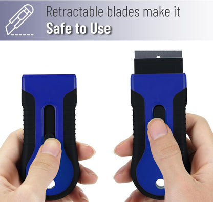 Bates- Razor Blade Scraper Tool, 2 Pack, 30 Extra Stainless Steel Blades, Anti-Slip Ergonomic Handle Design, Razor Scraper Set for Cleaning Window, Paint, Oven, Glass, Stove
