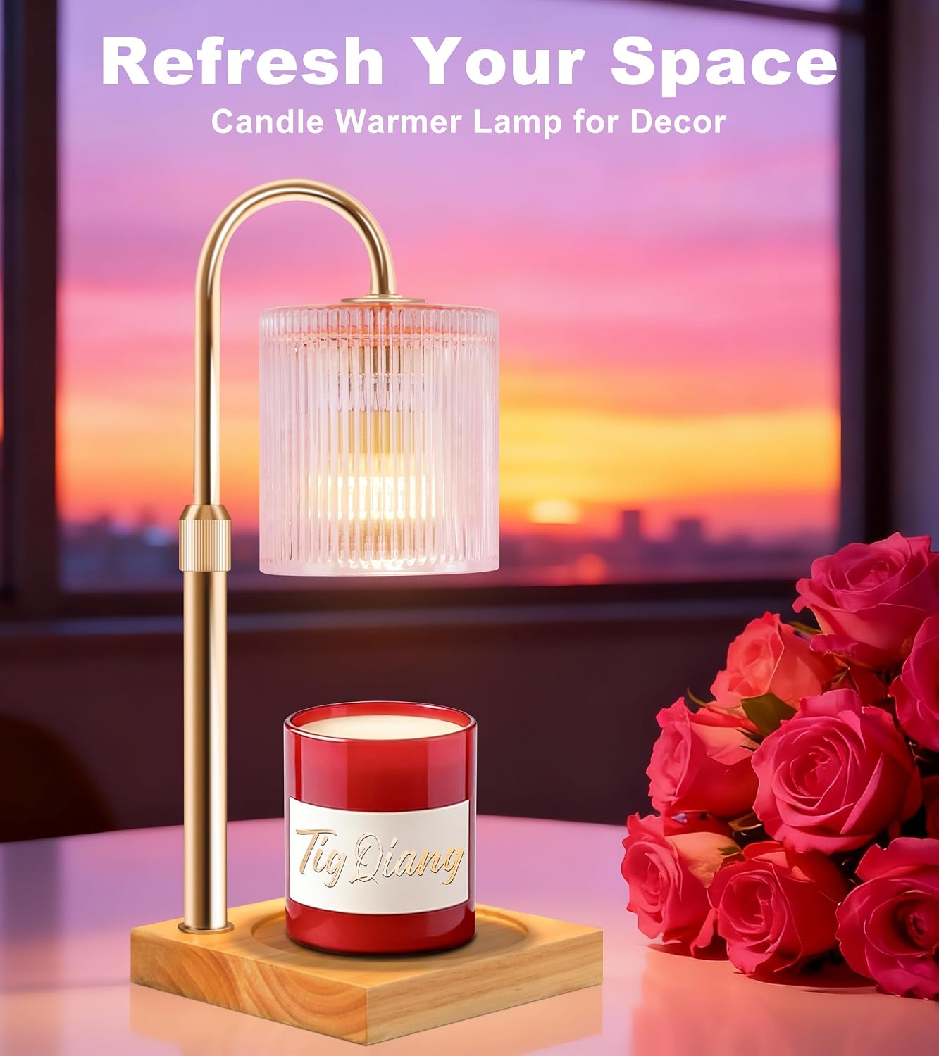 TigQiang Adjustable Height Candle Warmer Lamp, Candle Lamp Timer Dimmer 7 Levels, Compatible All Jar Candles, Top Melting, Cystal Candle Heater Lamp for Scented Wax, Elegant Home Decoration, Black