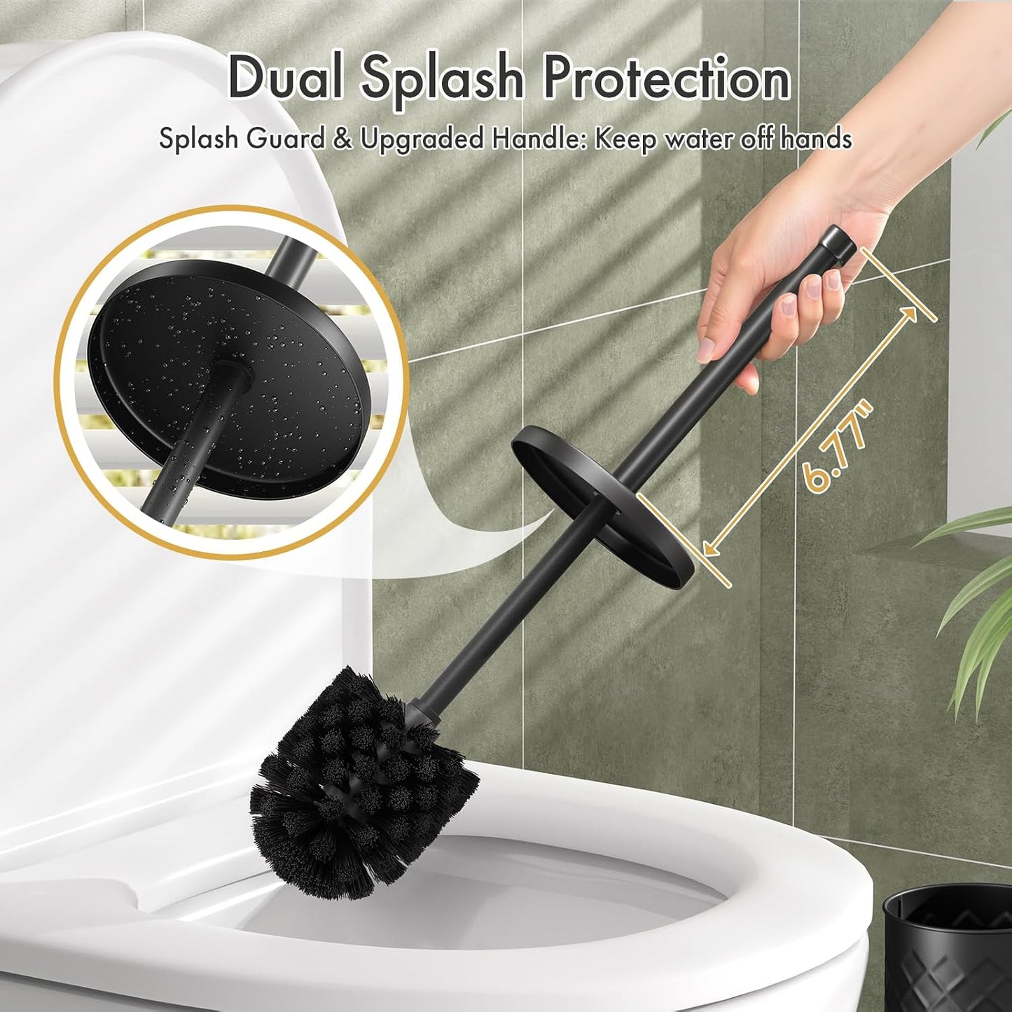 Toilet Bowl Brush and Holder Set 2 Pack with 4 Extra Brush Heads | Extra Long Handle with Splash Guard Cover, Tool-Free Installation, Bathroom Space-Saving, Cleaner Sets for Apartments, RV (White)