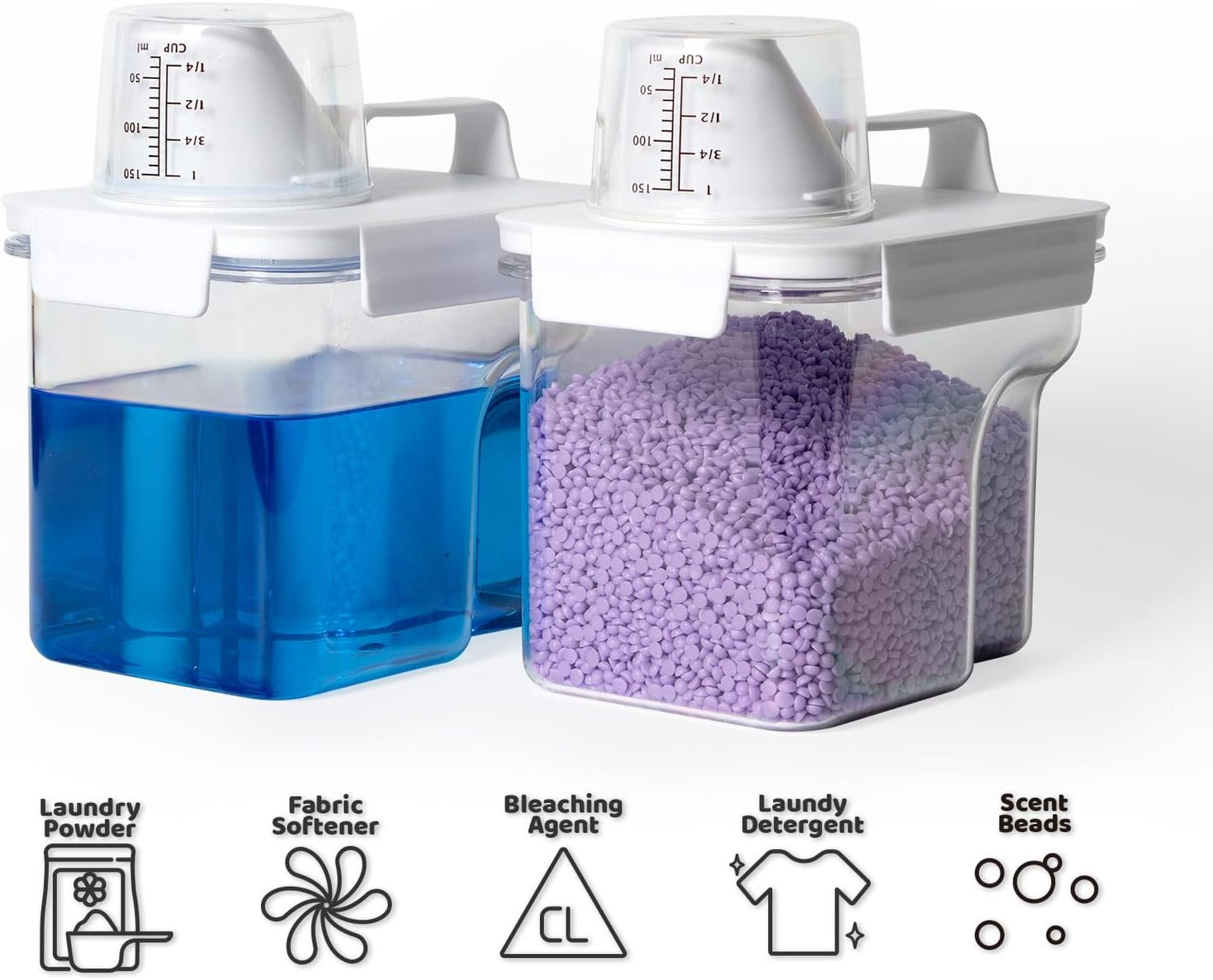 G2 GO2GETHER Laundry Detergent Container,2Pack -68oz Laundry Detergent Dispenser with 5 labels for Laundry Room, Laundry Scent Beads, Powder,Bleach,Soap,Fabric Softener Storage and Organization.