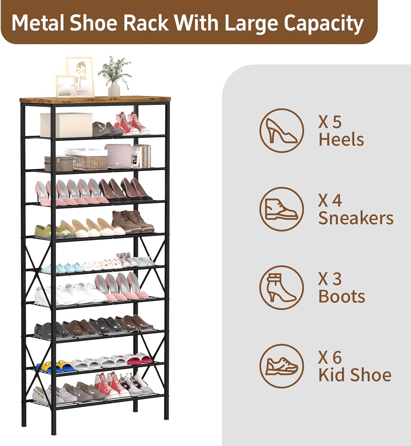 8 Tiers Tall Shoe Rack Organizer, Large Capacity Shoe Rack Holds 32 Pairs of Shoes, Durable and Stable, Adjustable Metal Shelf Stackable Shoe Shelf for Entryway, Hallway, Living Room, Closet