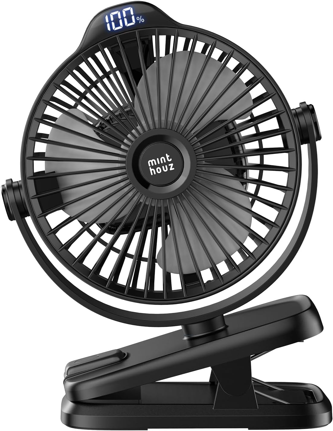 Minthouz Clip on Fan - 8000mAh USB C Rechargeable Small Fan with Battery Level Indicator, 720° Rotation Low Noise Desk Fan for Outdoor Camping/Stroller/Home/Office