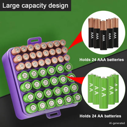 ALCYON Battery Organizer Storage Case, Battery Vault Box Container for 48pcs AA Batteries, Plastic Clear Protective Battery Holder for Travelling/Home/Office (Black, Large)
