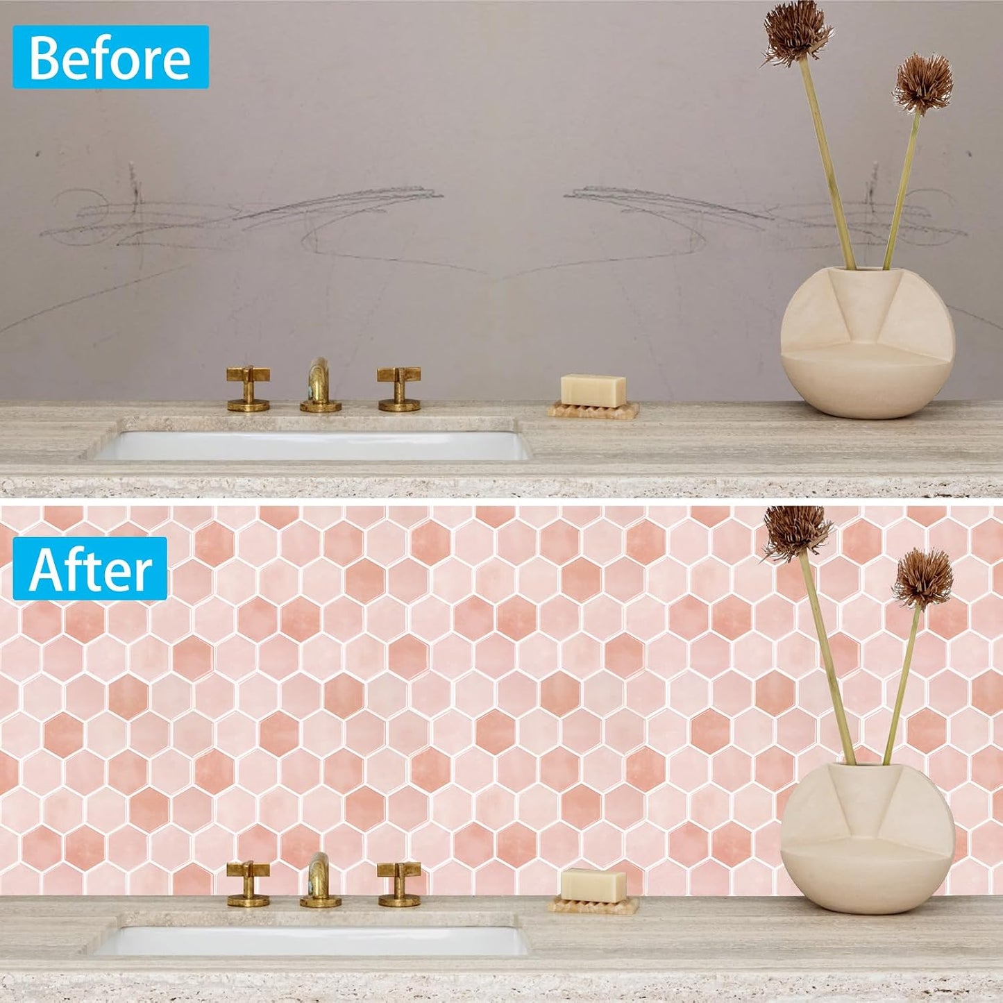 10-Sheet Hexagon Peel and Stick Backsplash for Kitchen, New Upgrade Premium Extra Thicker Design 3D Self Adhesive Wall Tiles, Large Stick on Tiles for Kitchen and Bathroom (12" x 12")