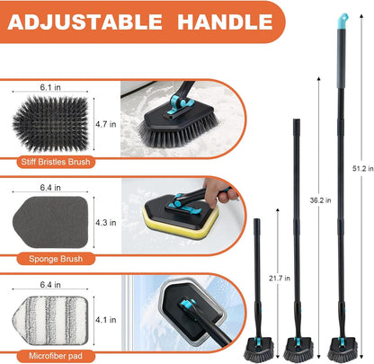 Long Handled Scrub Brush for Shower，3-in-1 Cleaning Brushes with 3 Different Function Cleaning Heads Brush for Shower Cleaning Bathroom Kitchen Walls Tub Tile