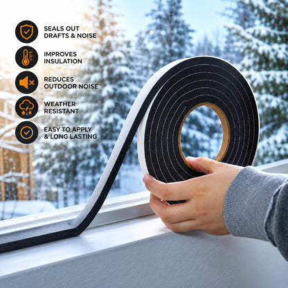 WOD Insulation Foam Tape Self Adhesive - 1/16 Thick x 3/16 Width - 150 feet - Made in USA Weather Stripping, HVAC, Sealing Doors, Windows, Pipes, Cooling, Sound Proof, and Air Conditioning.