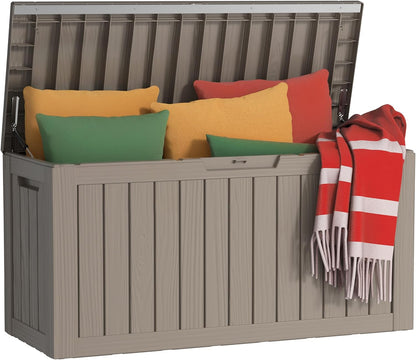 PatioZen 50 Gallon Deck Box Outdoor, Weatherproof Resin Patio Storage Box, Waterproof Outdoor Storage Boxes with Lid Lockable for Cushions, Garden Tools,Grey