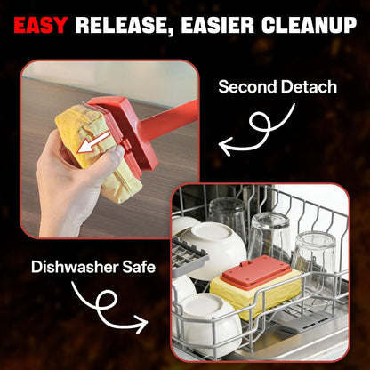 Grill Brush Bristle Free, Steam Grill Cleaning Brush with Detachable & Dishwash-Safe Brush-Head, Ergonomic Comfort Grip for Cast Iron/Stainless-Steel Grates, Safe Barbecue Grill Cleaner