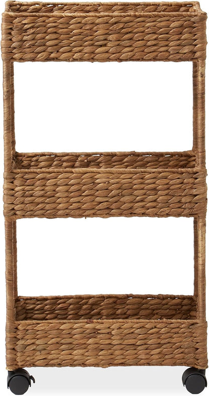 Casafield 3-Tier Rolling Storage Cart - Natural, Water Hyacinth Nursery Caddy, Utility Cart for Bathroom, Craft Room, Laundry Room Organization