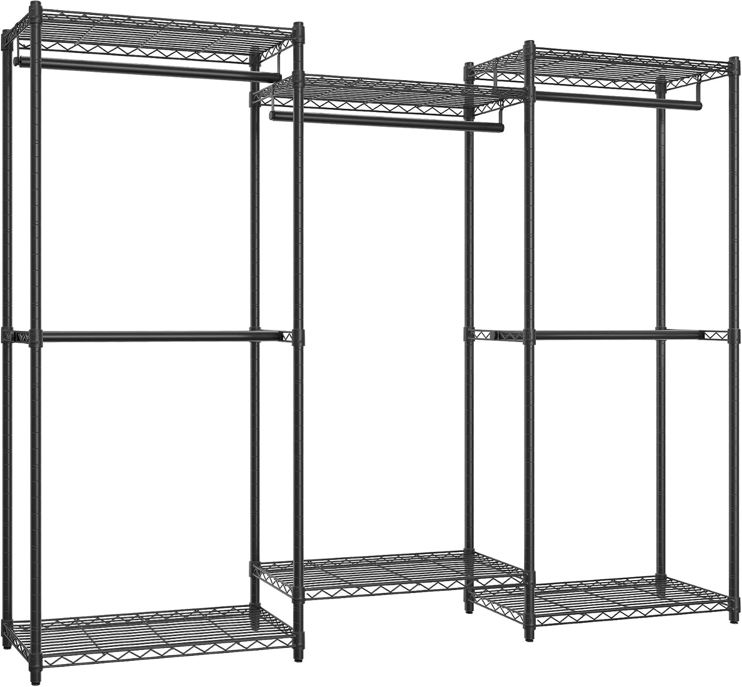 SONGMICS Heavy-Duty Clothes Rack, Garment Rack, Portable Closet, 68.7-Inch Wide Clothing Rack with Adjustable Mesh Shelves and Hanging Rails, Ink Black ULGR433B01