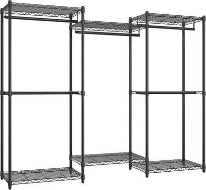 SONGMICS Heavy-Duty Clothes Rack, Garment Rack, Portable Closet, 68.7-Inch Wide Clothing Rack with Adjustable Mesh Shelves and Hanging Rails, Ink Black ULGR433B01