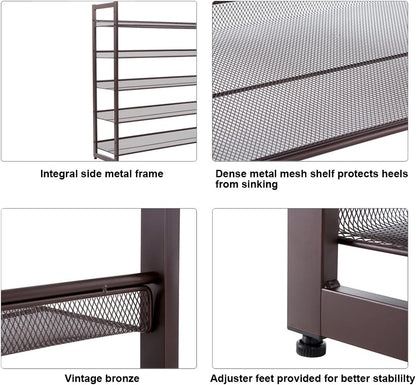 SONGMICS Shoe Rack, 12-Tier Shoe Organizer, Metal Shoe Storage for Garage, Entryway, Set of 2 6-Tier Stackable Shoe Shelf, with Adjustable Flat or Angled Shelves, Holds 48-60 Pairs, Black ULMR12B