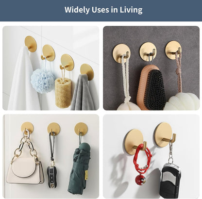 Rise age Adhesive Hooks Heavy Duty Waterproof in Shower Hooks for Hanging Loofah, Towels, Clothes, Robes for Bathroom Removable Adhesive Wall Hooks Door Hook Stainless Steel Black Stick on Hooks 4 Pcs