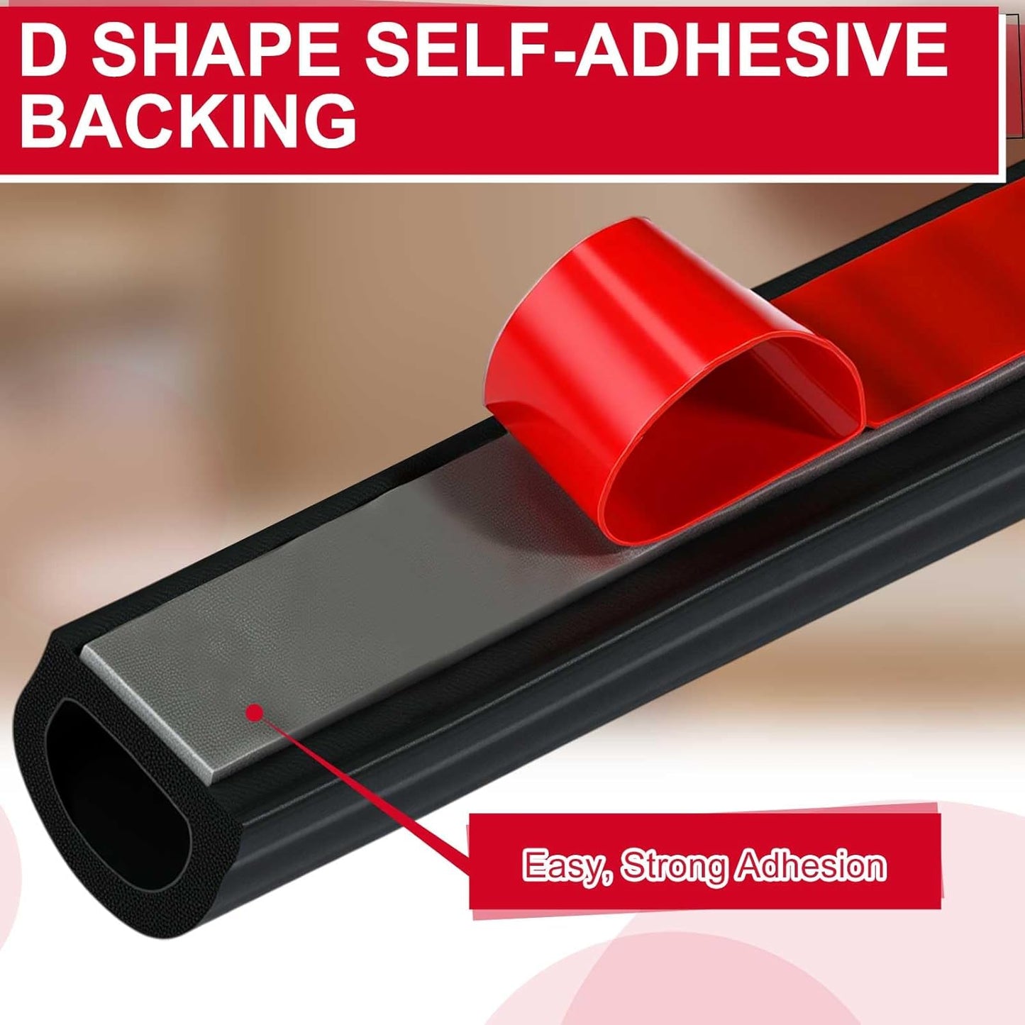 Pangda 10Ft D Shape Rubber Weather Stripping Foam Self-Adhesive EPDM Door Seal Strip for Noise Reduction Waterproof Dustproof for Cars Boats Truck RVs Windows Doors (3/4" W × 3/4" H)