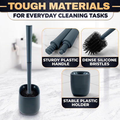Silicone Toilet Brush and Holder Set - Cream RV Toilet Brush with Holder, Flexible Head, Soft Bristles, Detachable Handle and Freestanding Base, Compact Bathroom Cleaning Tool with Minimalistic Design