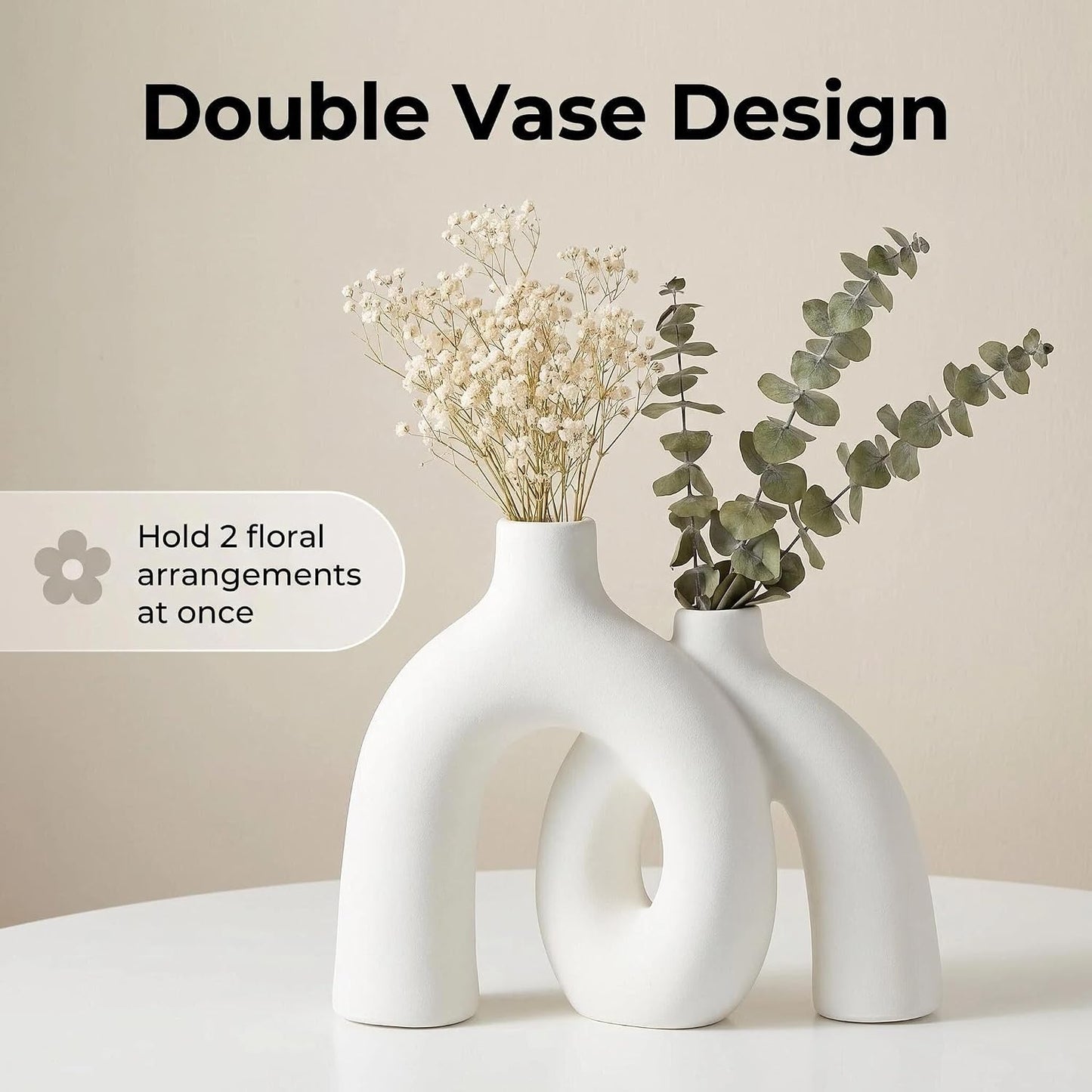CEMABT Modern Nordic Boho Vase Set - Elegant Beige Matte Ceramic Vase for Living Room, Bookshelf, Mantel, Entryway Table & Console Decor | Home Decor Shelf Decorations Easter Gift